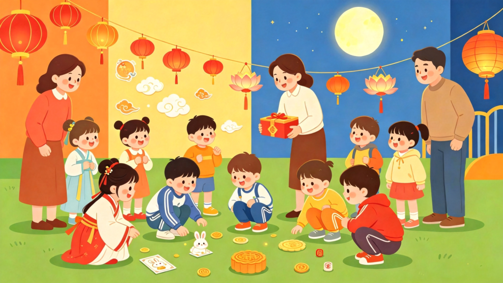 中秋校园游园会扁平风插画
