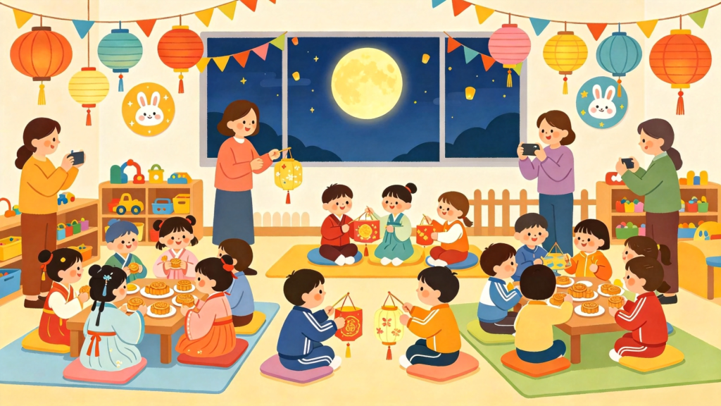 中秋校园游园会扁平风插画
