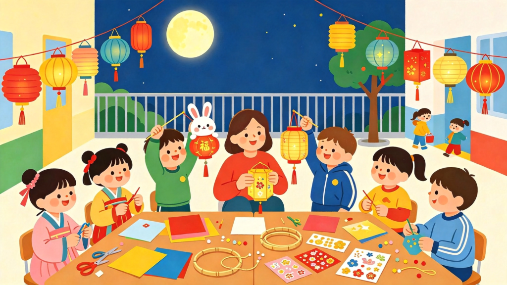 中秋校园游园会扁平风插画