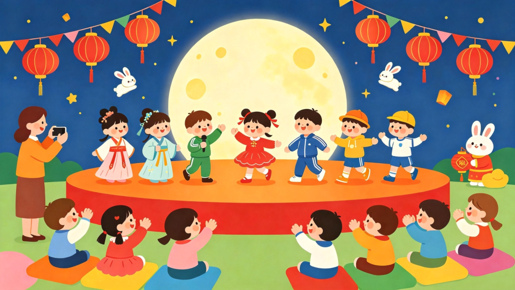中秋校园游园会扁平风插画