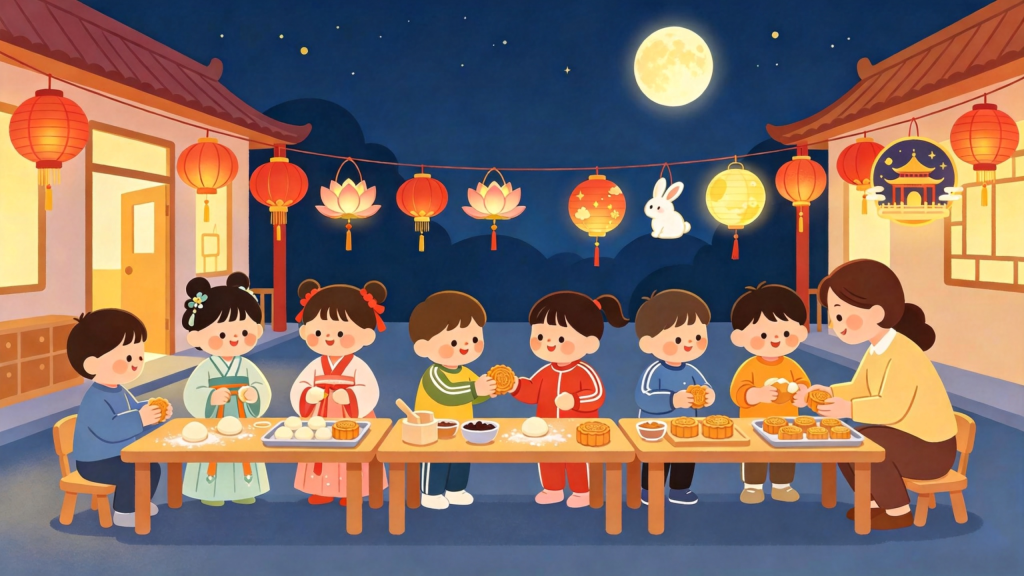 中秋校园游园会扁平风插画