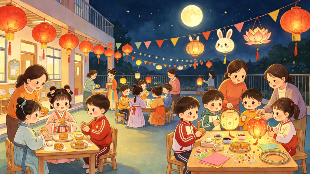 中秋校园游园会儿童画插画