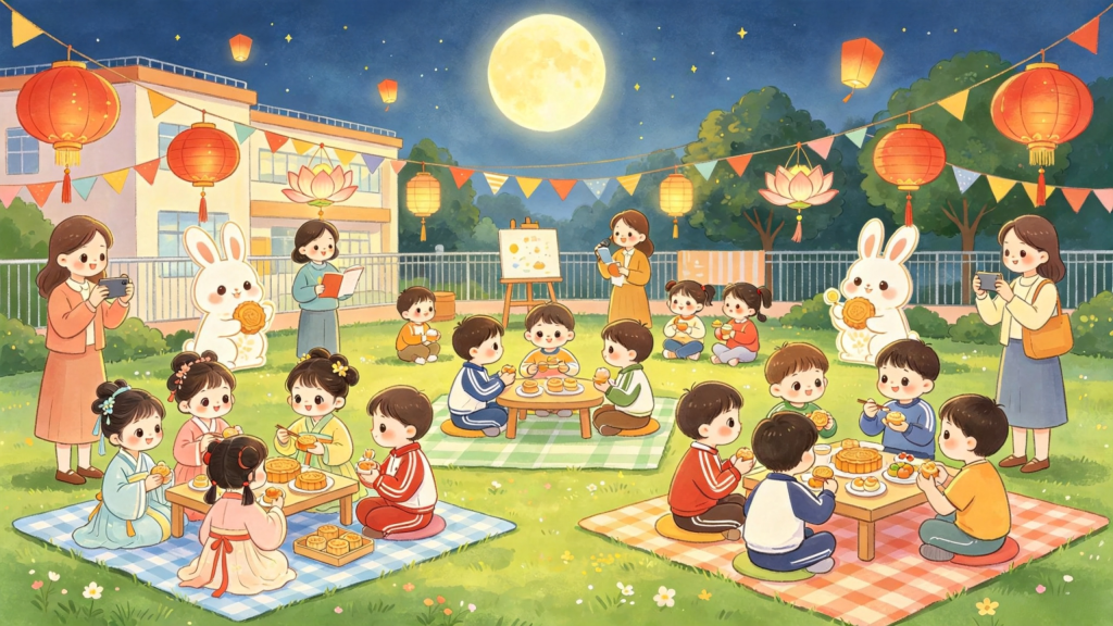 中秋校园游园会儿童画插画