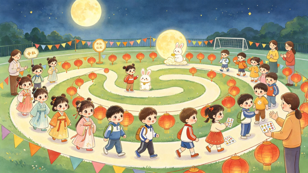 中秋校园游园会儿童画插画