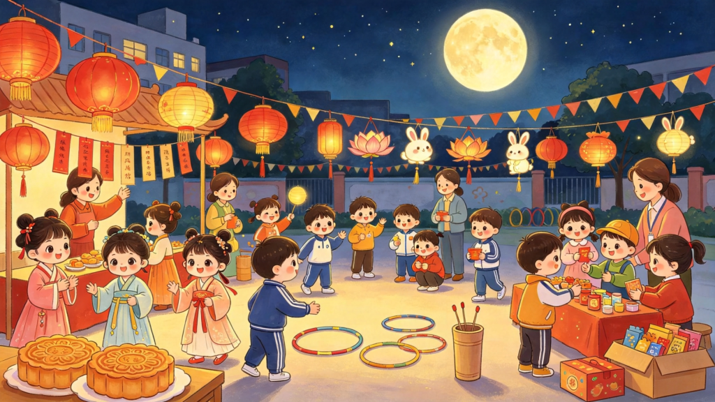 中秋校园游园会儿童画插画
