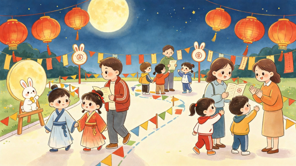 中秋校园游园会儿童画插画