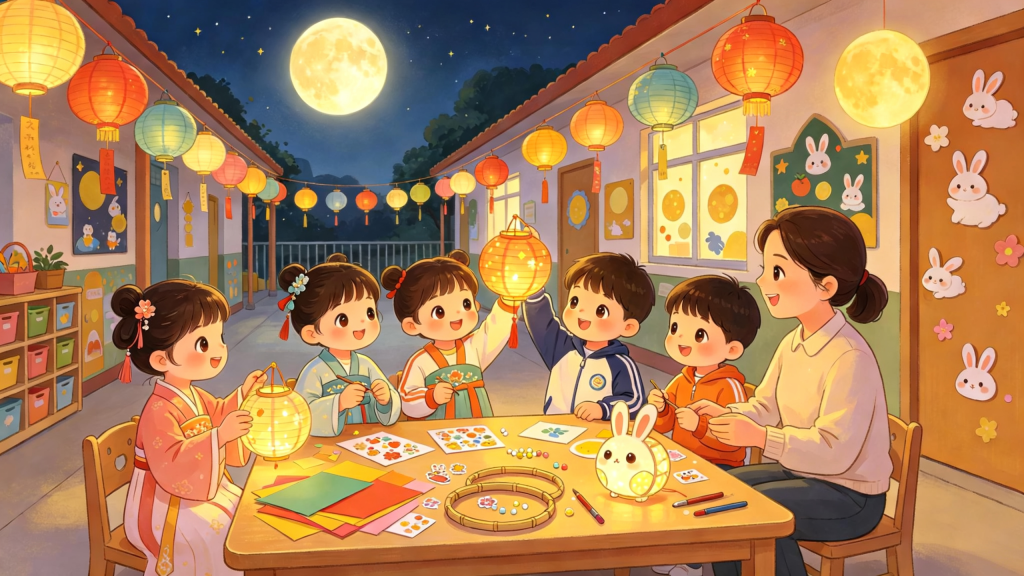 校园小学中秋节中秋灯会游园会制作花灯插画