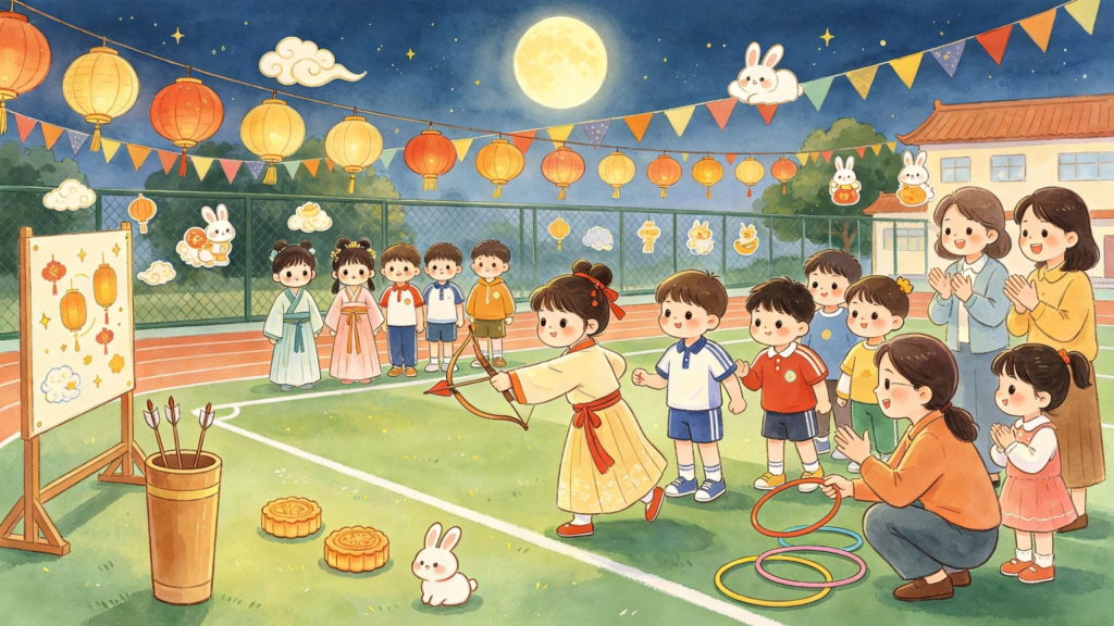 中秋校园灯会儿童画插画