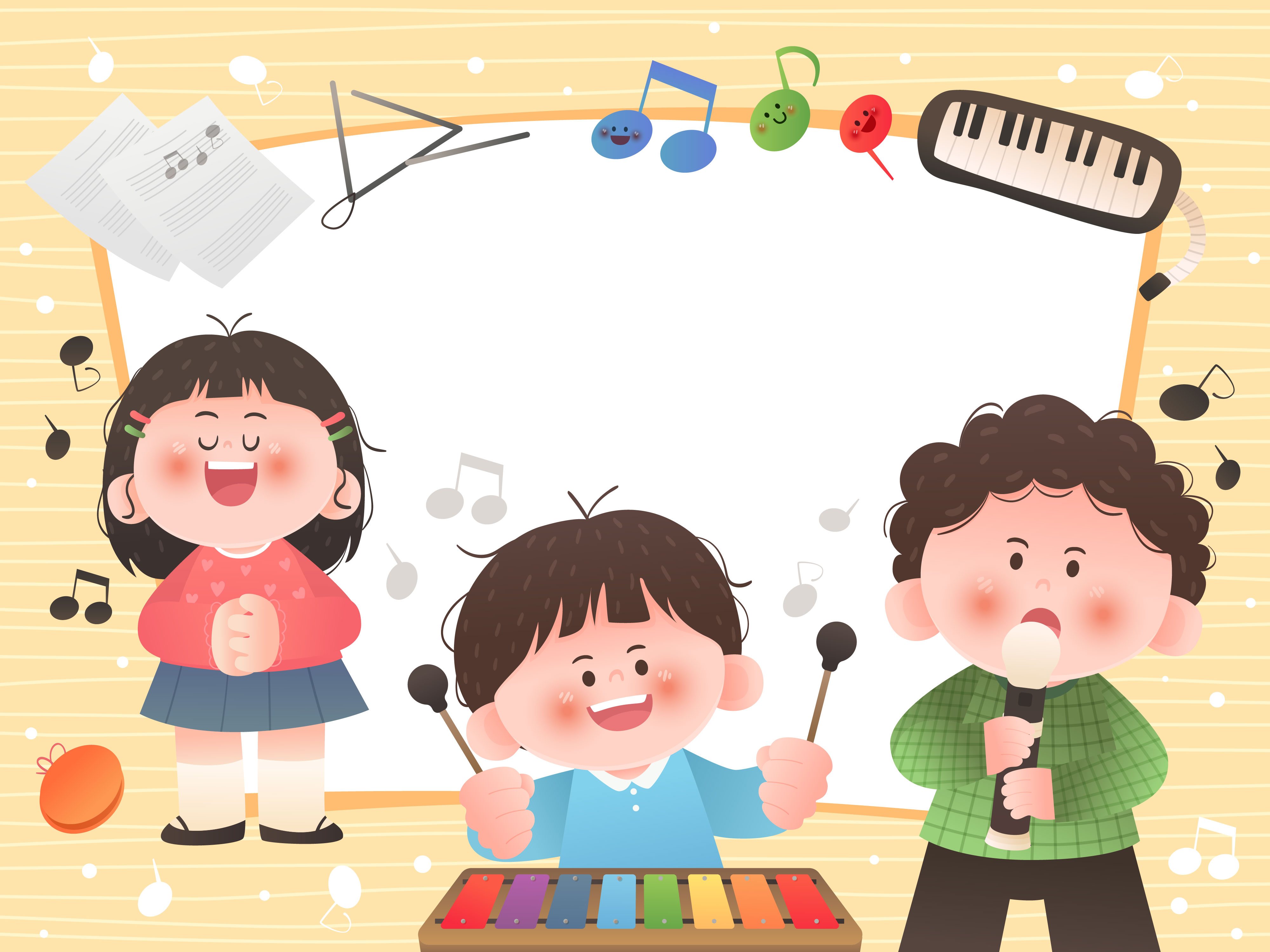 兴趣班培训音乐课乐器唱歌音符儿童边框插画