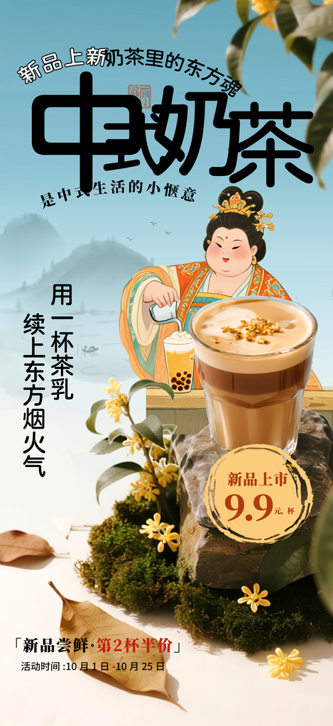 中式奶茶果汁饮料饮品海报设计素材