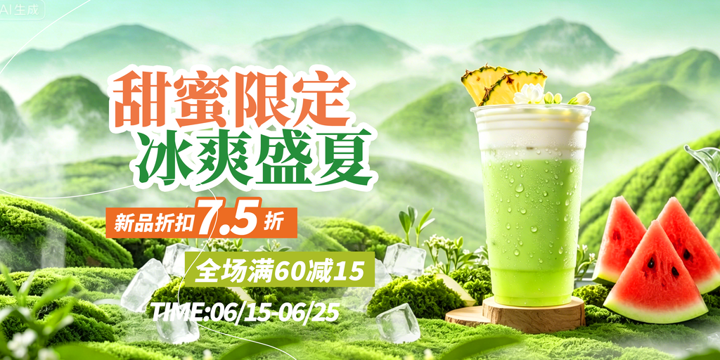夏日夏季西瓜汁奶茶果汁饮料饮品海报展板