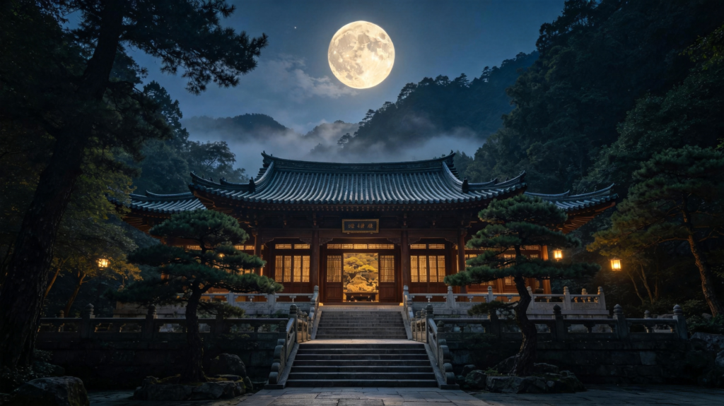 中秋满月古镇夜景摄影图