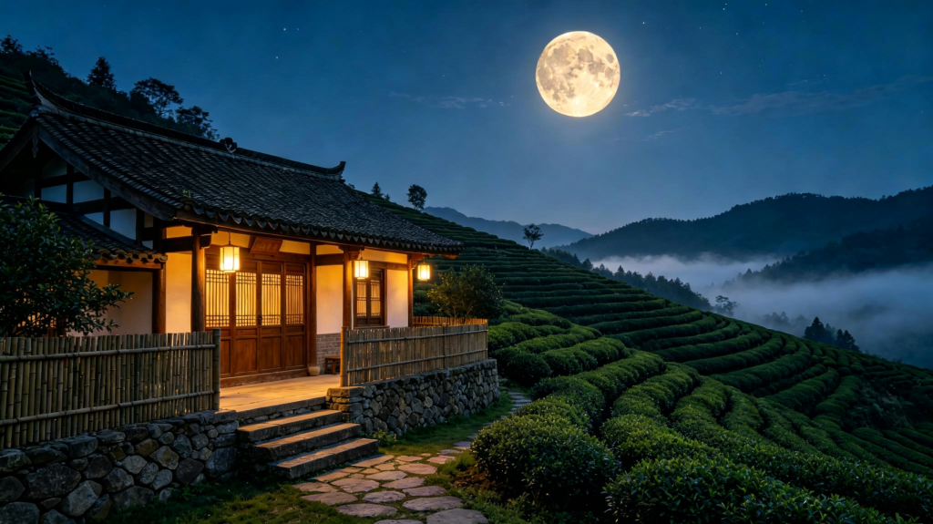 中秋满月菜园田园夜景摄影图