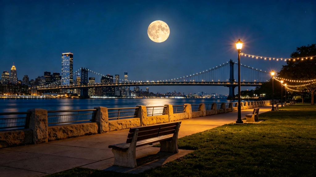 中秋夜满月城市江边风景摄影图