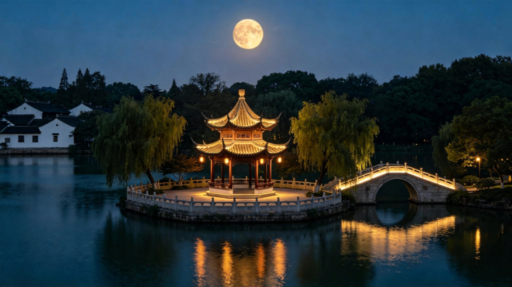 中秋夜公园风景摄影图