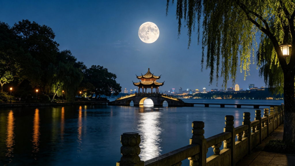 中秋夜公园风景摄影图