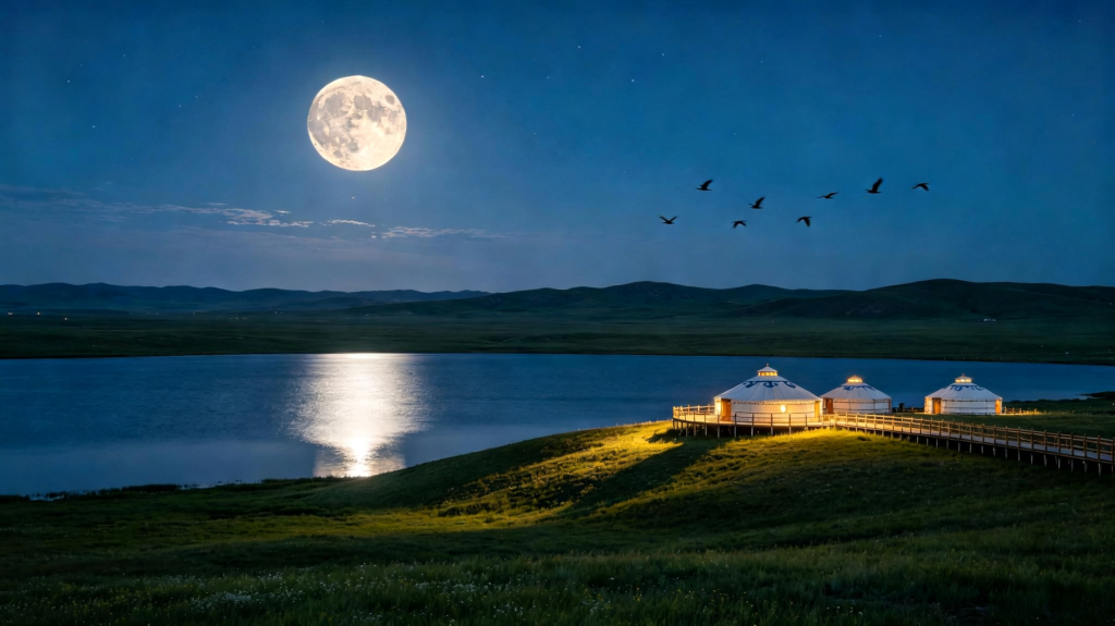 中秋夜蒙古包公园风景摄影图