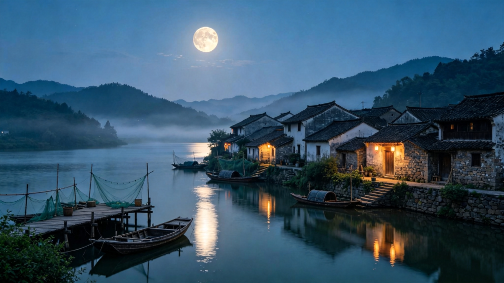 中秋夜湖边风景摄影图