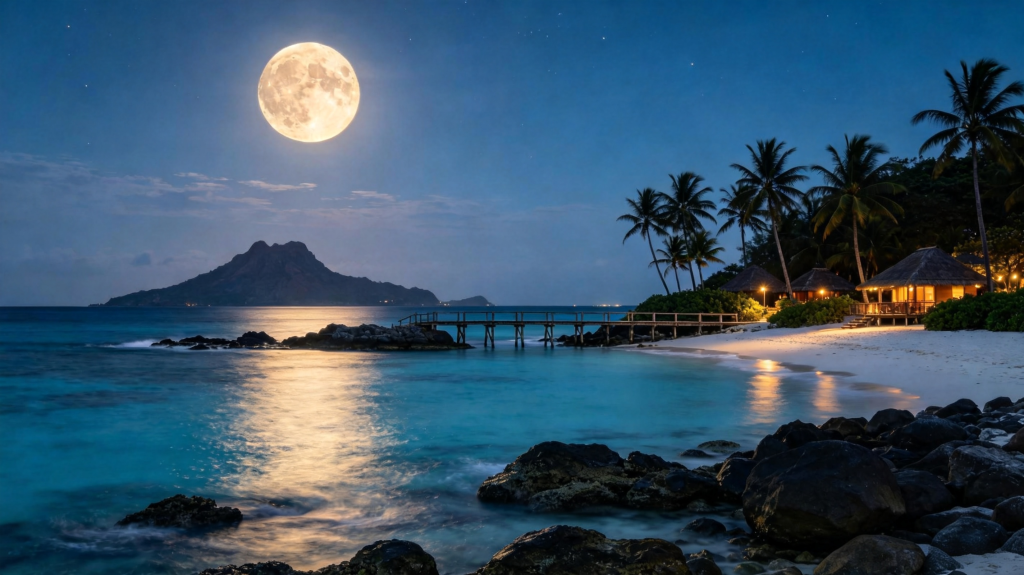 中秋夜海边沙滩风景摄影图
