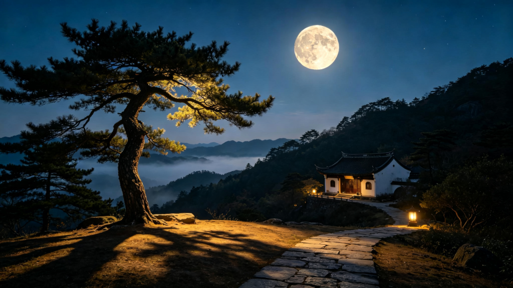 中秋夜满月风景摄影图
