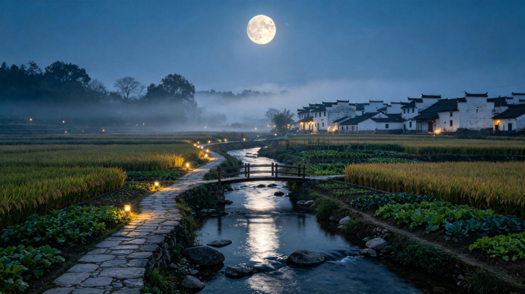 中秋夜田园风景摄影图