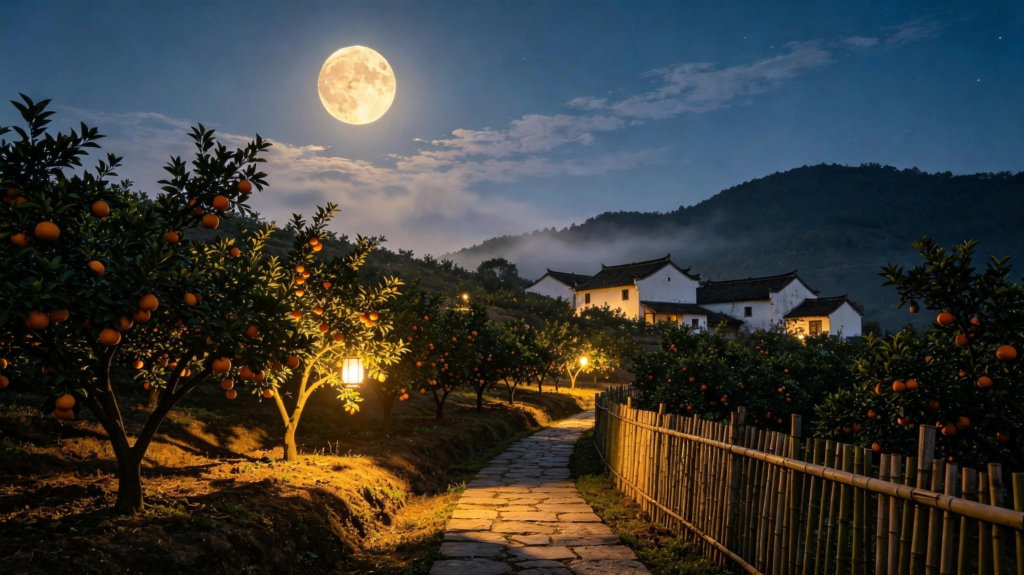 中秋夜果园田园风景摄影图