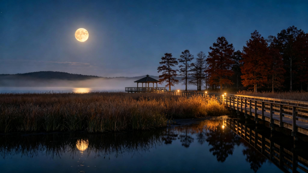 中秋夜湖边风景摄影图