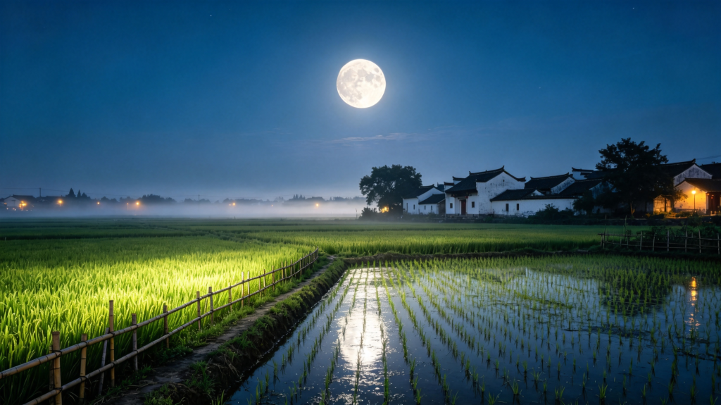 中秋夜田园田间风景摄影图
