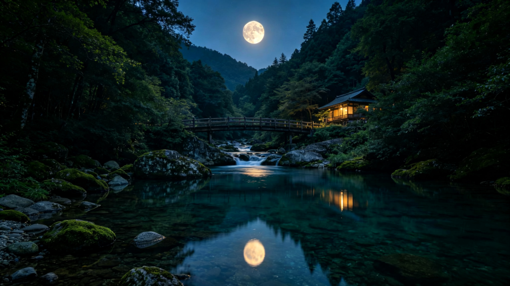 中秋夜山谷田园风景摄影图