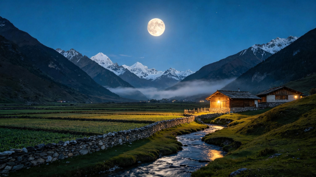 中秋夜山谷山水风景摄影图