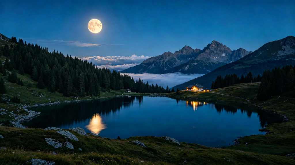中秋夜山水风景摄影图