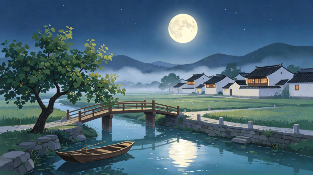 中秋夜公园风景插画绘画