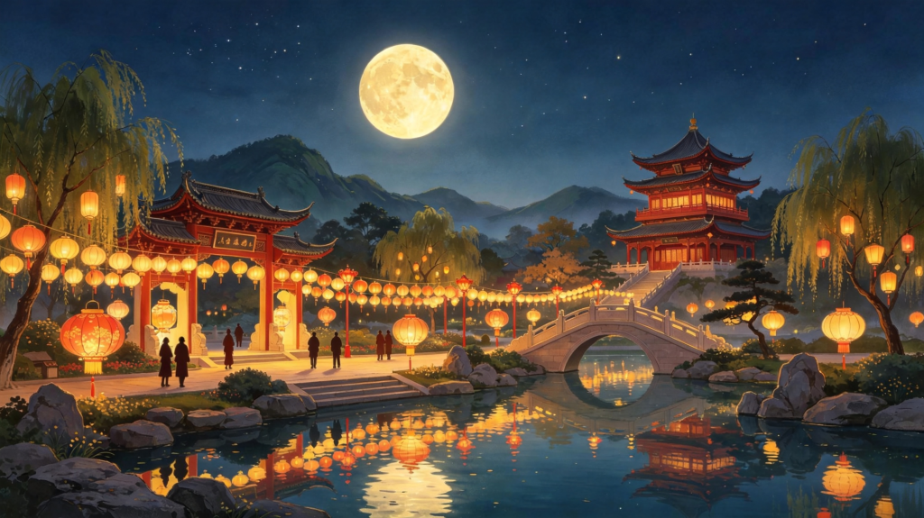 中秋夜园林风光