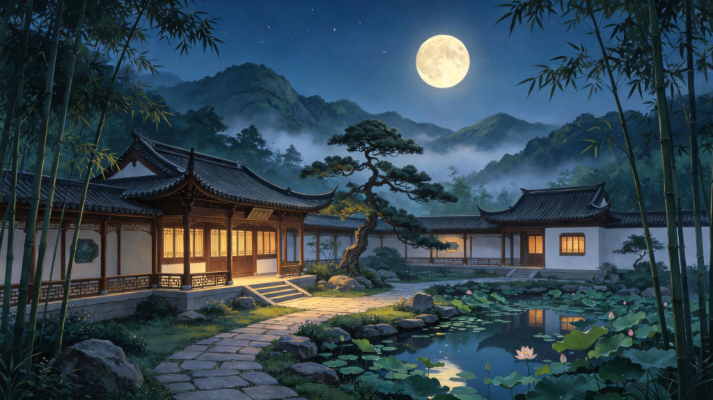中秋夜园林风光