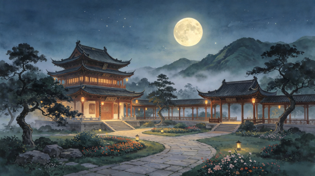 中秋夜园林风光