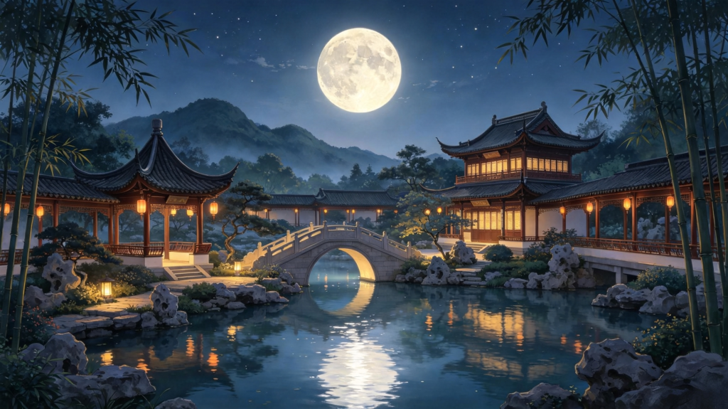 中秋夜园林风光