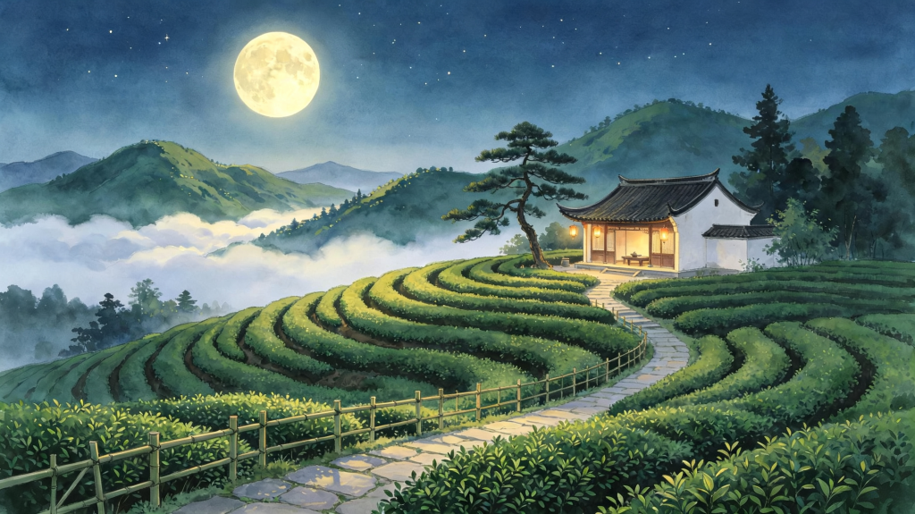 中秋夜菜园田园风景插画绘画