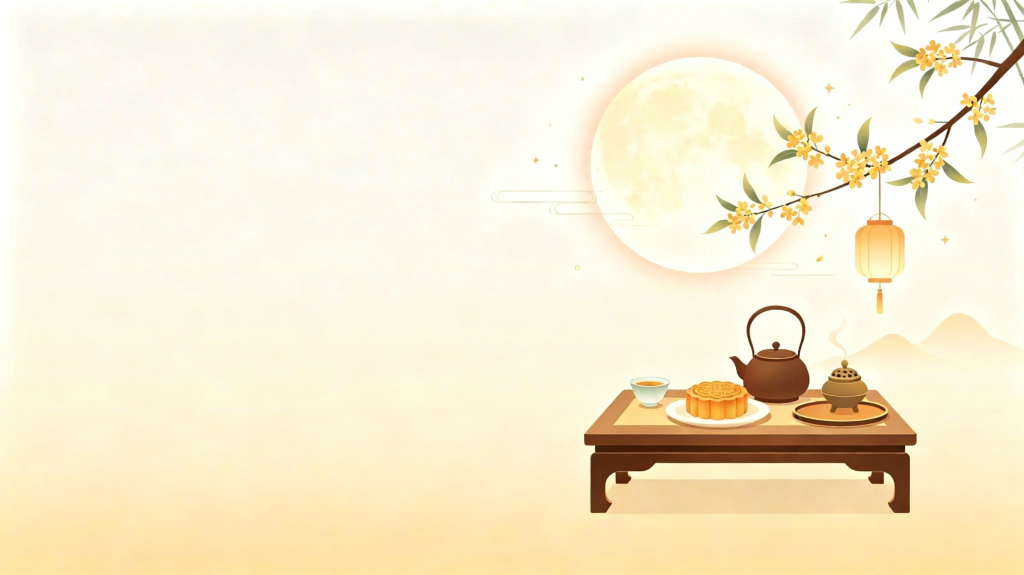 中秋月饼点心扁平风插画背景
