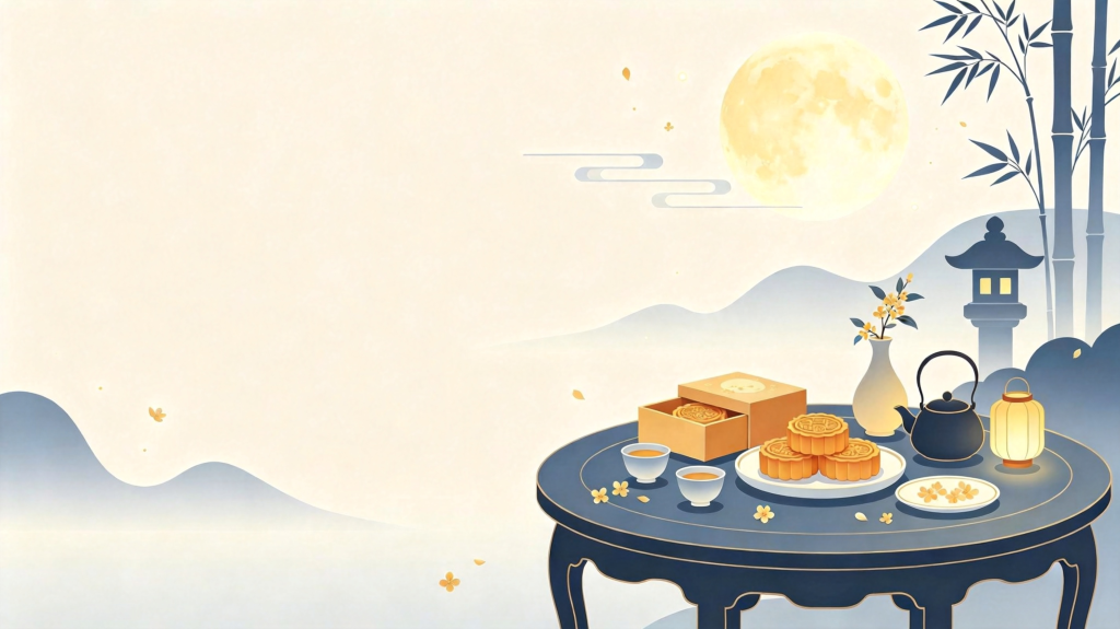 中秋月饼点心扁平风插画背景