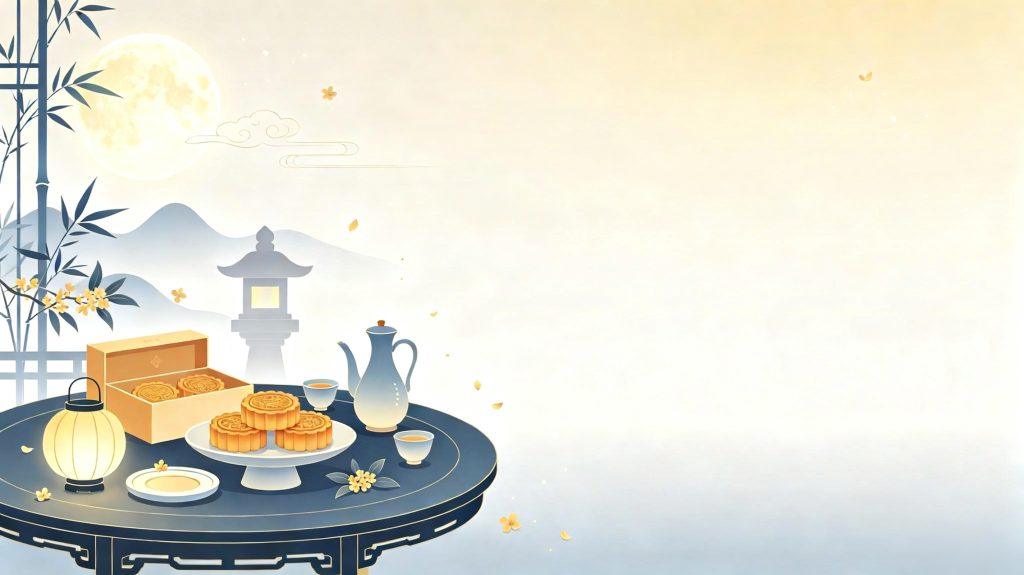中秋月饼点心扁平风插画背景