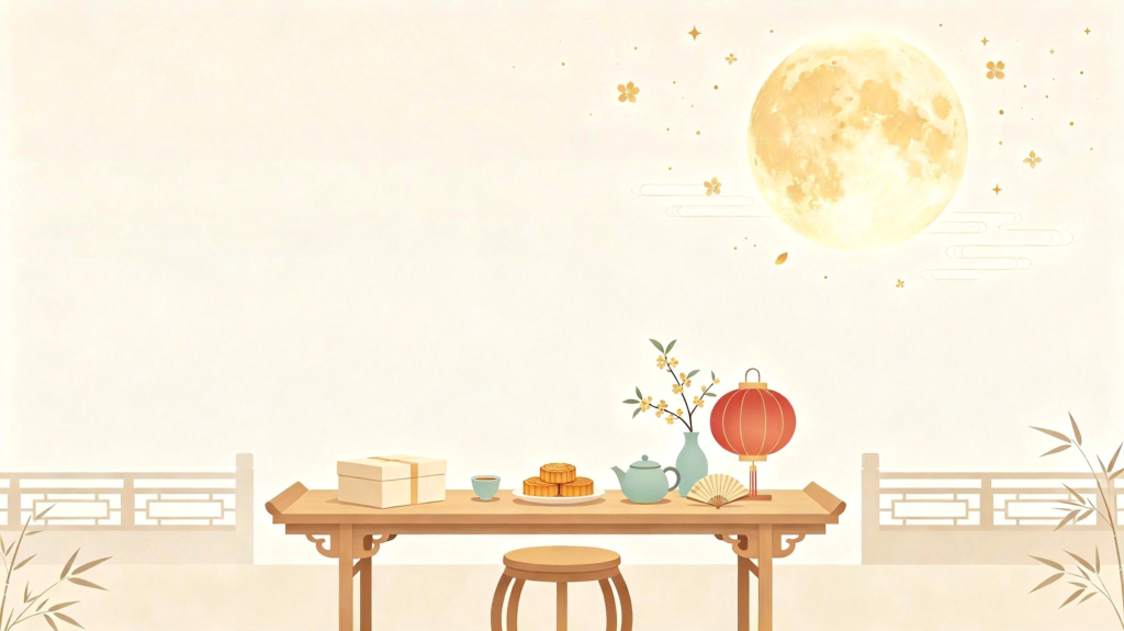 中秋月饼点心扁平风插画背景