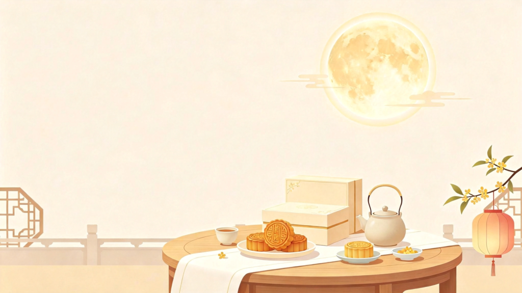 中秋月饼点心扁平风插画背景