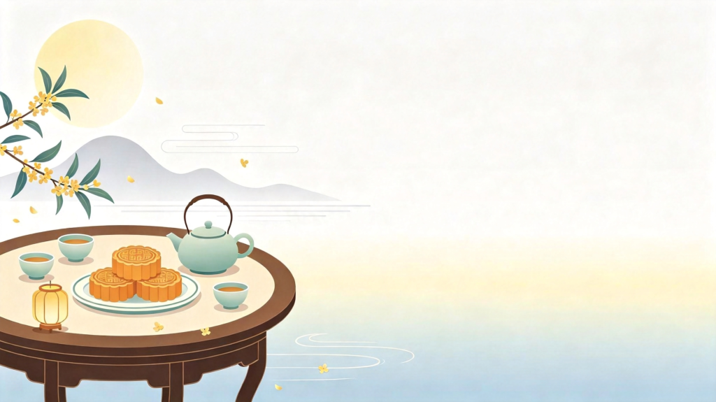 中秋月饼茶点扁平风插画背景
