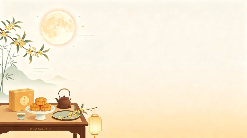 中秋月饼茶点扁平风插画背景
