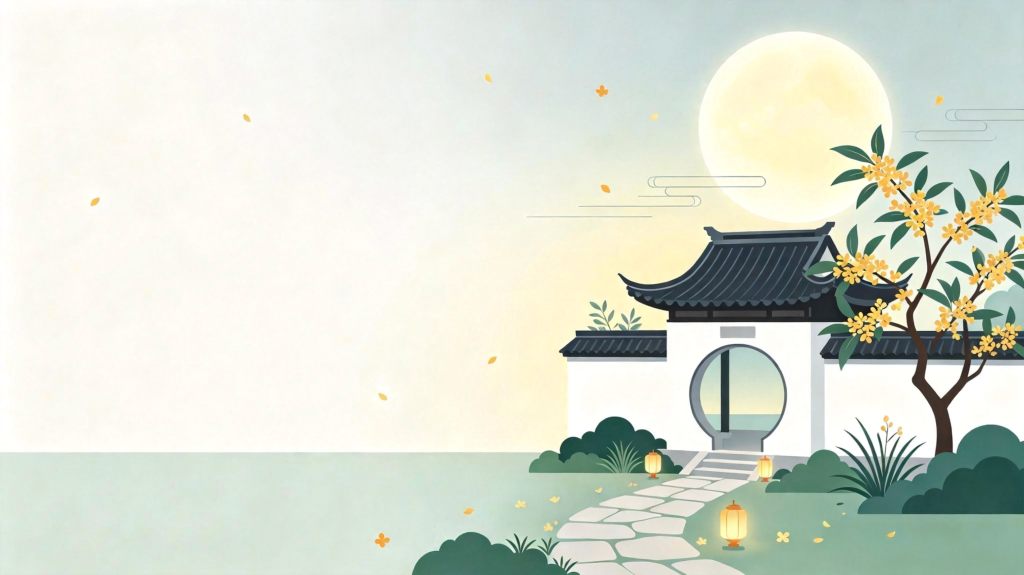 中秋中式园林扁平风插画背景