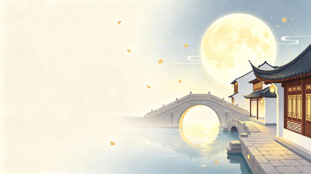 中秋中式园林扁平风插画背景