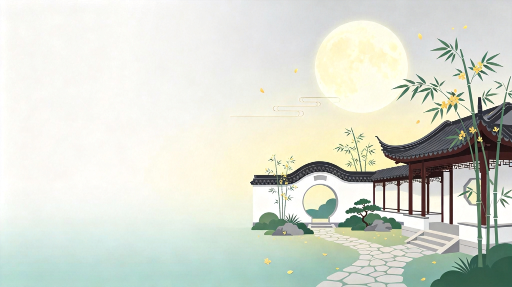 中秋中式园林扁平风插画背景