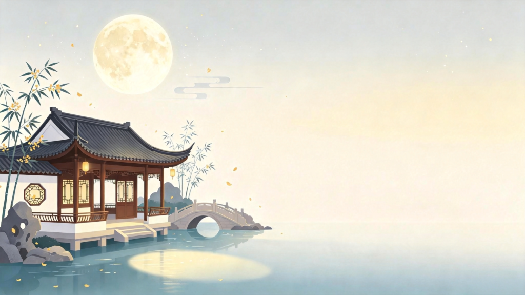 中秋中式园林扁平风插画背景