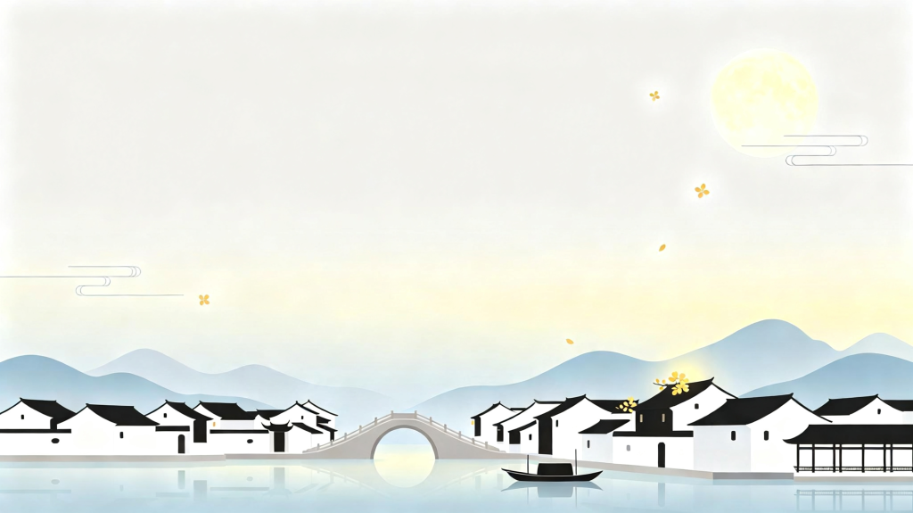 中秋节中秋中式江南水乡插画背景