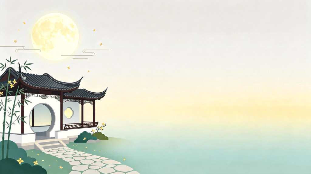 中秋中式园林扁平风插画背景